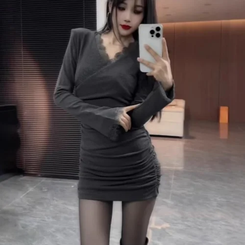 섹시한 드레스 여성복 가을 긴팔 A라인 중간 두께 섹시한 스타일리시한 여성용 내의 드레스 여성복 드레스 드레스