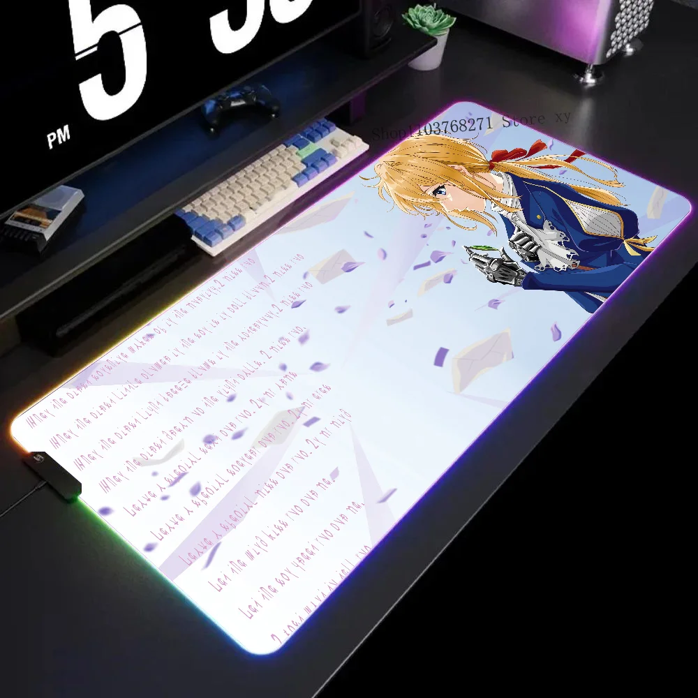 

Violet Evergarden Anime Girl Mousepad XXL RGB Gaming Mouse Pads HD Black Gamer Accessories Large LED