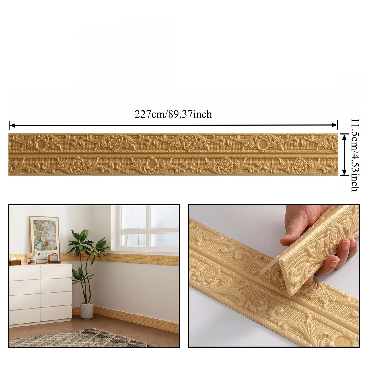 Self-Adhesive PVC Decorative Corner Strips | Washable 3D Textured Edge Decorations, Suitable for Kitchens, Bathrooms, TV Frames