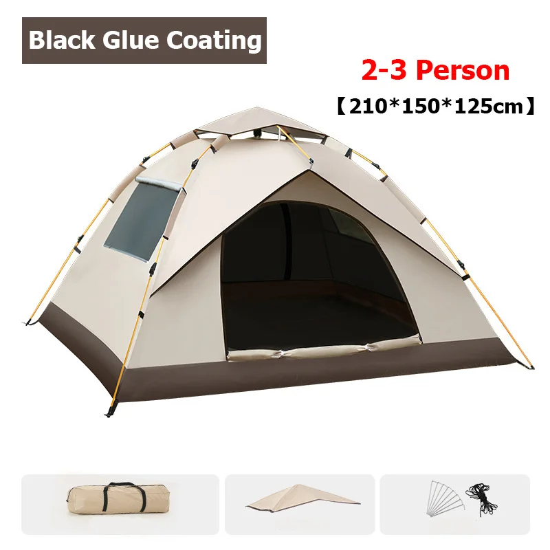 2 Person Sunscreen Vinyl Automatic Tent Two Doors Four Windows Breathable Camping Tent Thickened Fabric Rain-Proof