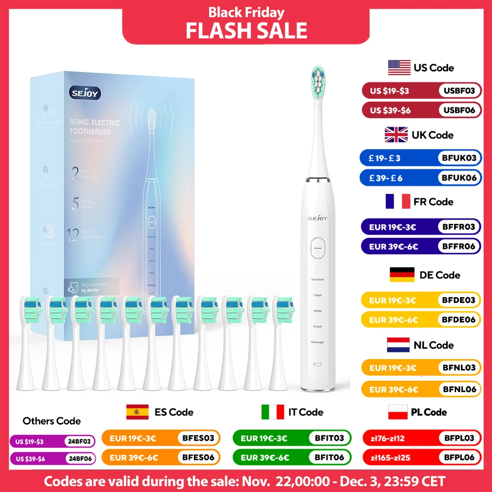 Smart Electric Toothbrush Rechargeable With 12pcs Replacement Head USB Tooth Brush 5 Modes Clean Whitening Sonic Toothbrush