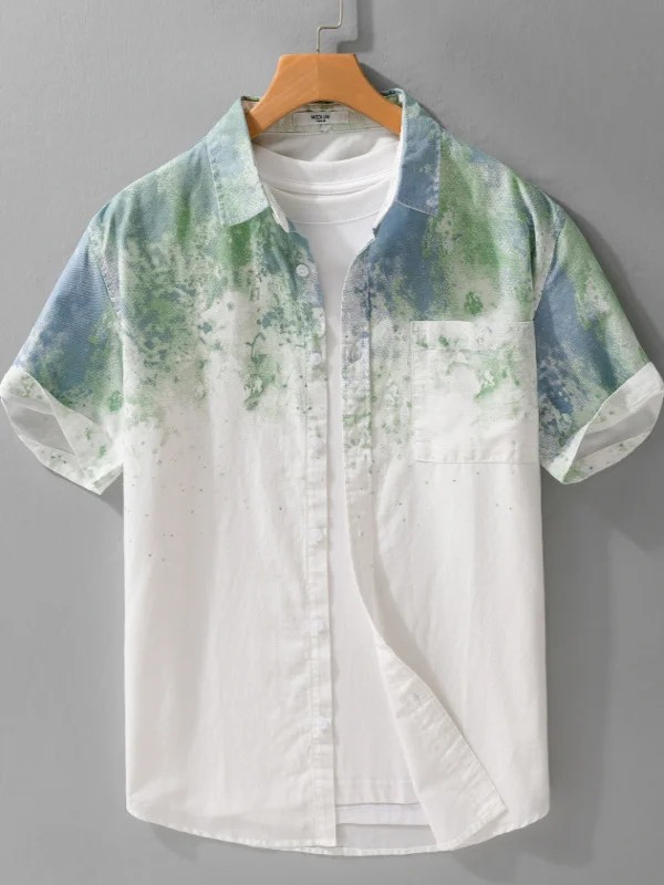 

Men's Casual Cotton ort Sve irt adient Dyeing Faionable Print Design Loose Fit Summer New Sle Breathable irt