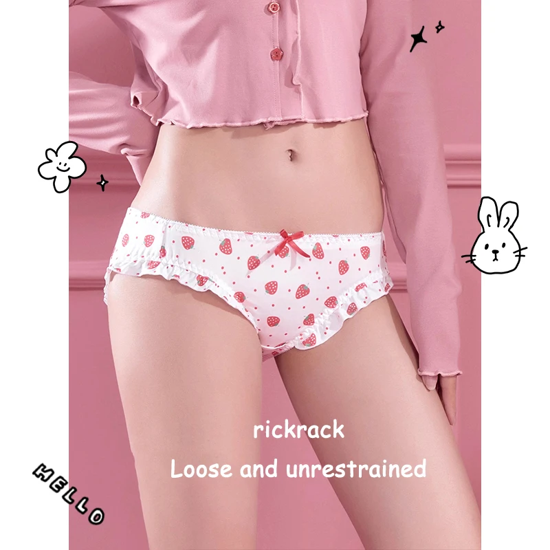 Cute Kawaii Strawberry Milkshake Girl Panties Ladies Briefs Women Underwear Pink Bear Bow-Tied Tanga Pure Cotton Comfort Student