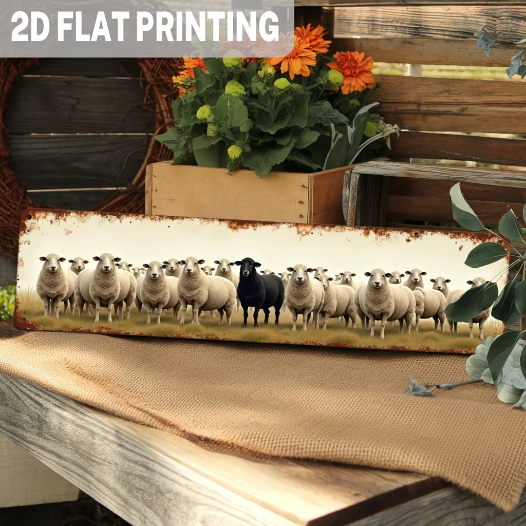 1pc Classic Sheep Herd with One Black Sheep in The Center, Metal Sign, Farm Animal Theme, Wall Decor for Countryside