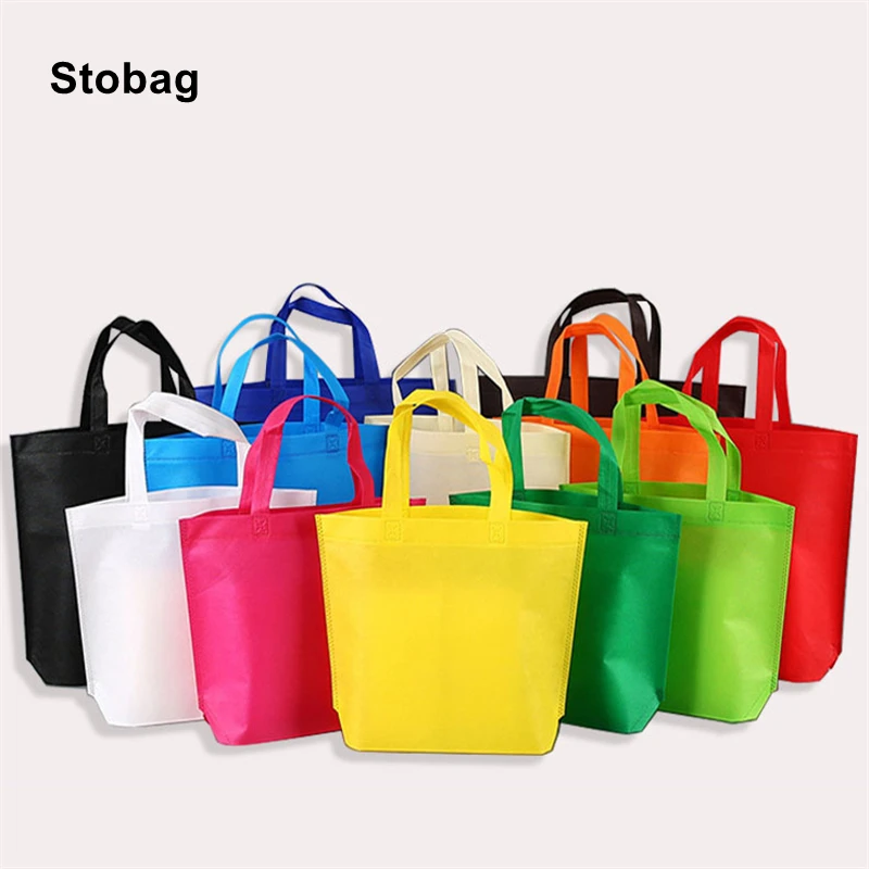 StoBag 25pcs Wholesale Non Woven Eco Shopping Tote Bags Fabric Canvas Large Reusable Gift Storage Pouch Custom Logo(Extra Fee)