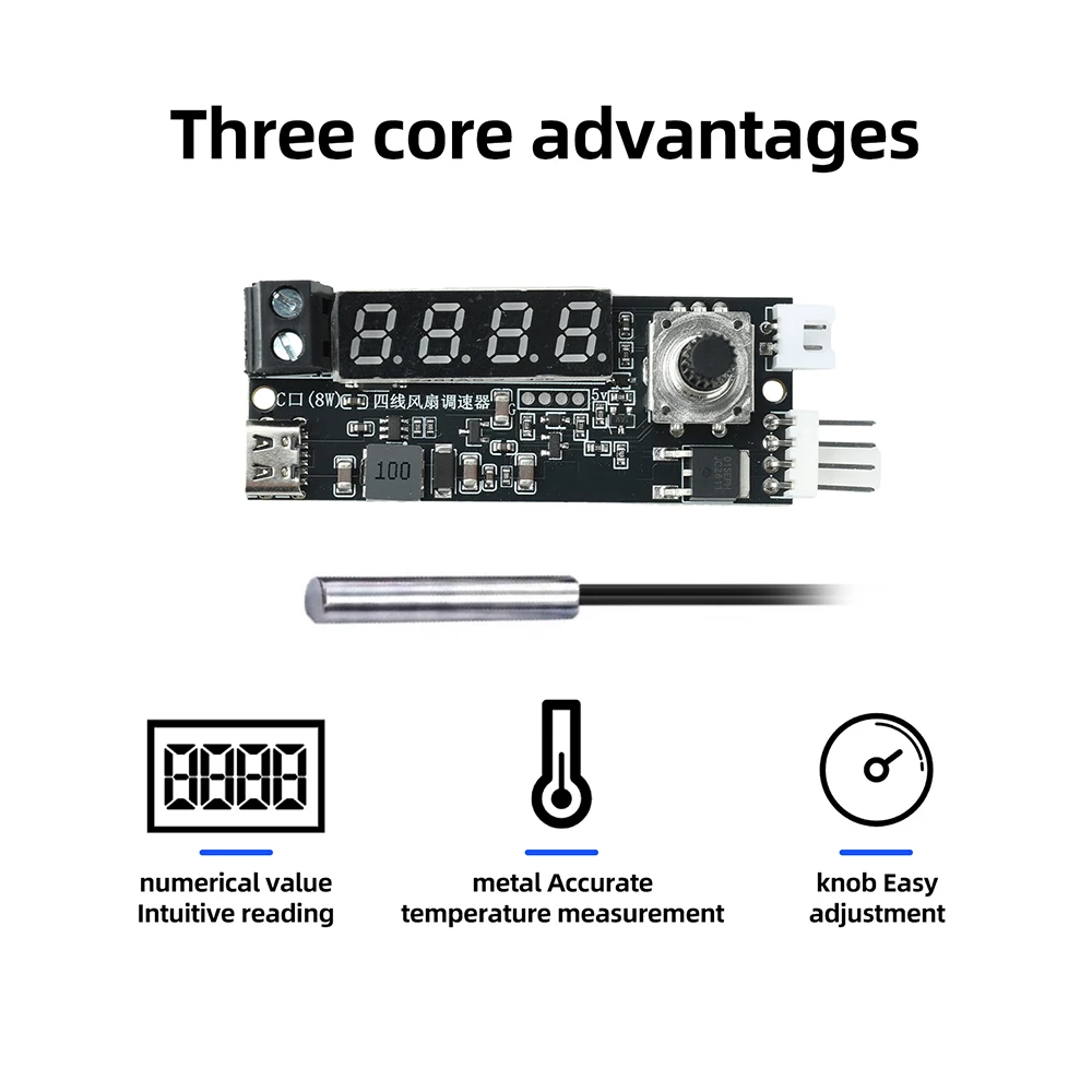 Vierkanaliger PWM-Lüftergeschwindigkeitsregler mit Digitalanzeige, 5-24V Weitspannung, 5A Hochleistungs-Kühlmodul für PC-Hardware – Detail 16
