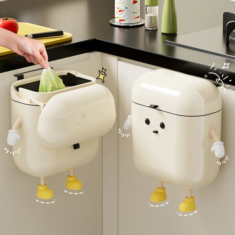 9L/12L Cute Robot Trash Can Wall Mounted with Lid for Food Waste and Bathroom Waste, No Bending Aesthetically Pleasing