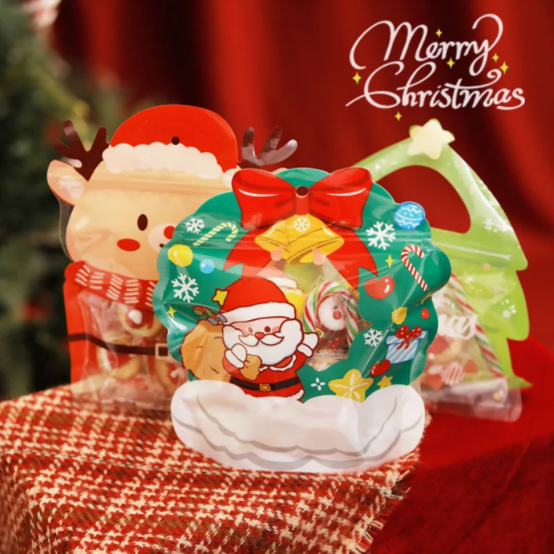 10PCS/100PCS Plastic Xmas Ziplock Packaging Bag DIY Child Christmas Gifts Toys Jewelry Sugar Snack Portable Storage Pouches