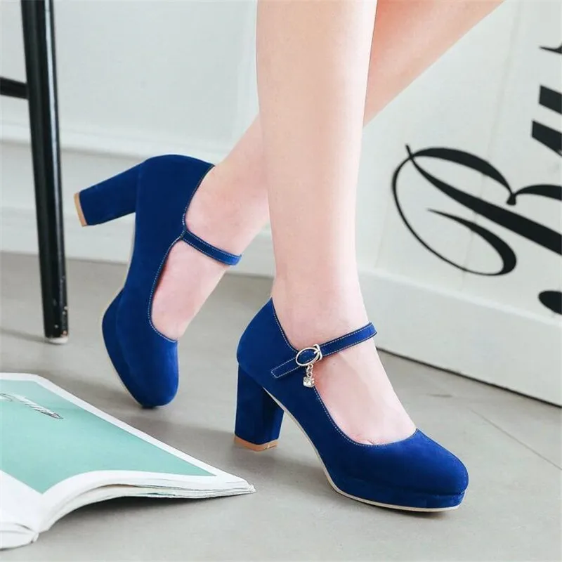 Women Pumps Ankle Strap Red Bridal Wedding Party Platform Dress High Heel Shoes Suede Ladies Black Office Shoes 32-43