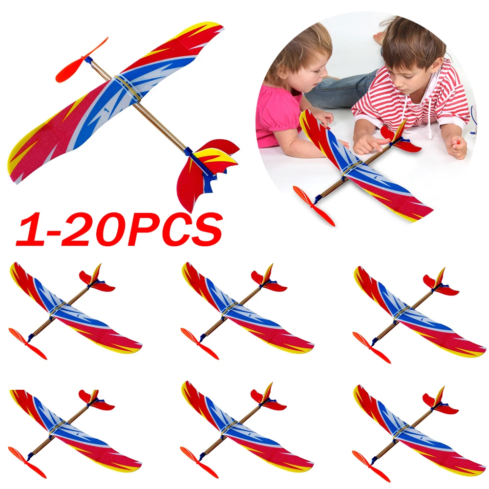 1-20PCS DIY Hand Throw Flying Plane Model Building Kits Elastic Rubber Band Powered Flying Airplane Model Birthday Party Gifts