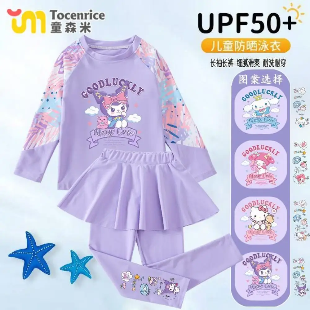 

Sanrios Children's Swimsuit Kuromi My Melody Hello Kitty Girl Split Professional Quick-Drying Sunscreen Swimwear Beachclothe