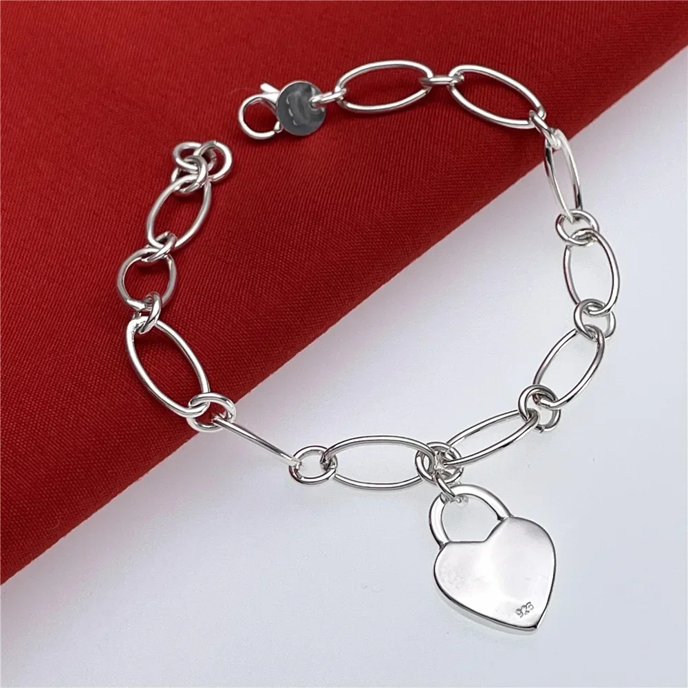 Wholesale 925 sterling Silver unique Heart Lock Bracelets for Women fashion Jewelry Wedding Engagement party Anniversary gifts