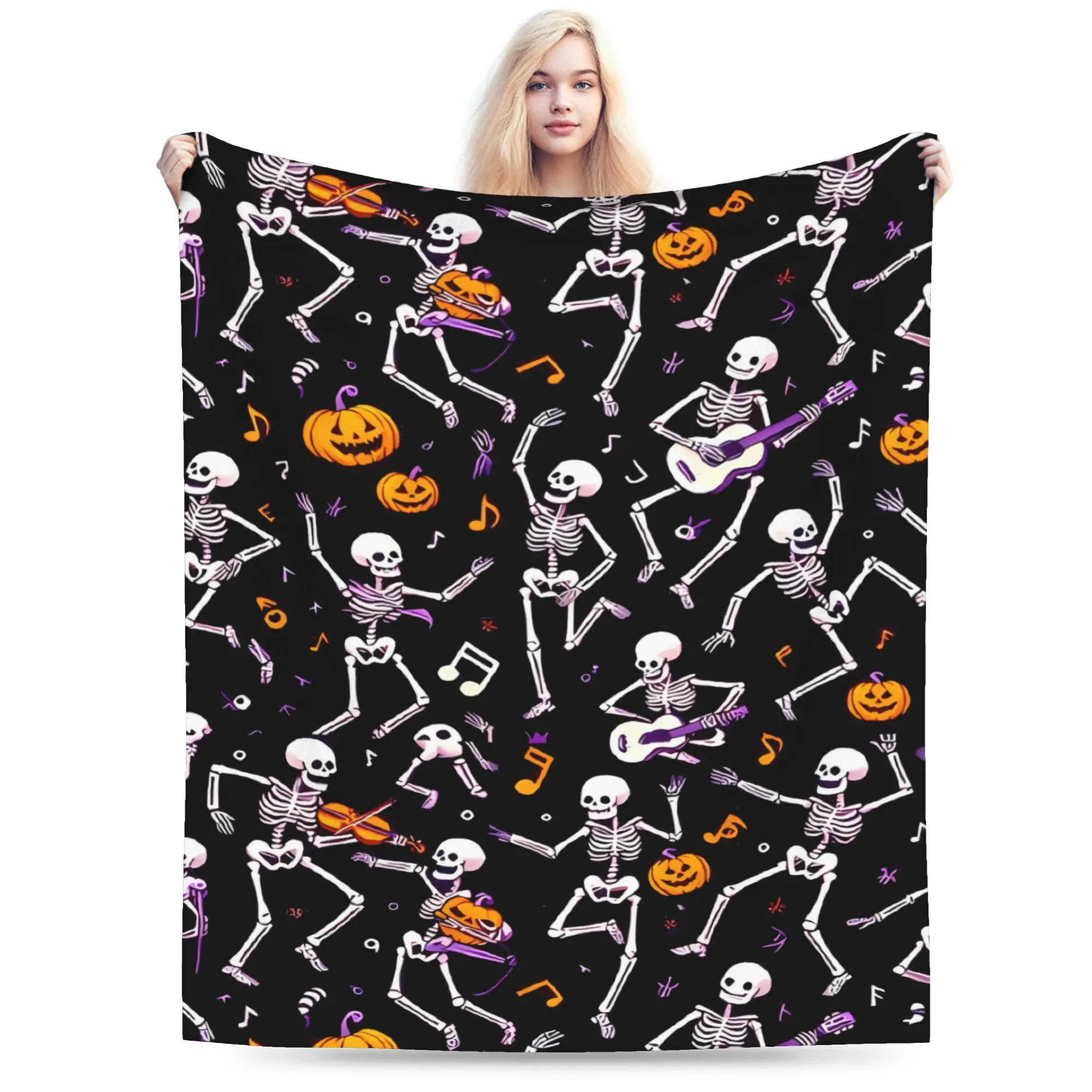 Cute Ghost Pumkin Skull Bat Blanket  Decorative Flannel Throw Blanket For Home Decor Warm Quality Bedspread Birthday Present