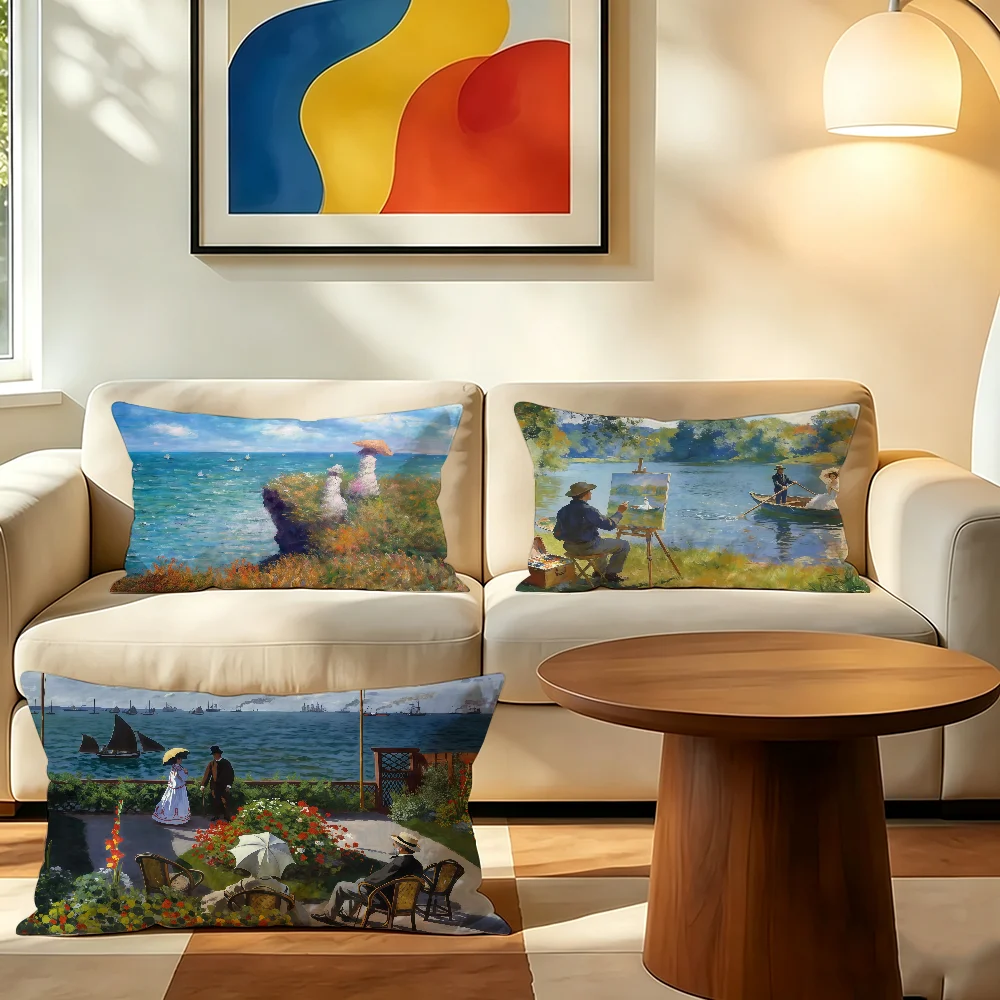 Art Claude M-Monet cushion cover Polyester Pillowcase Sofa Living Room Cushion Cover Bedroom Bedside or Home Decor