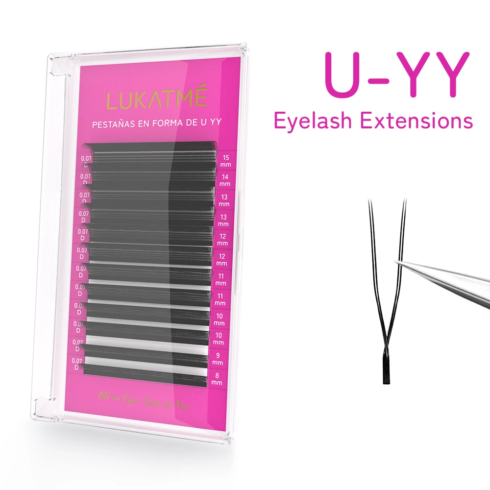 LUKATME U Shape YY Eyelash Extensions 0.07mm Premium Soft PBT 8-15mm False Lash Extension Practice Supplies UU Lashes