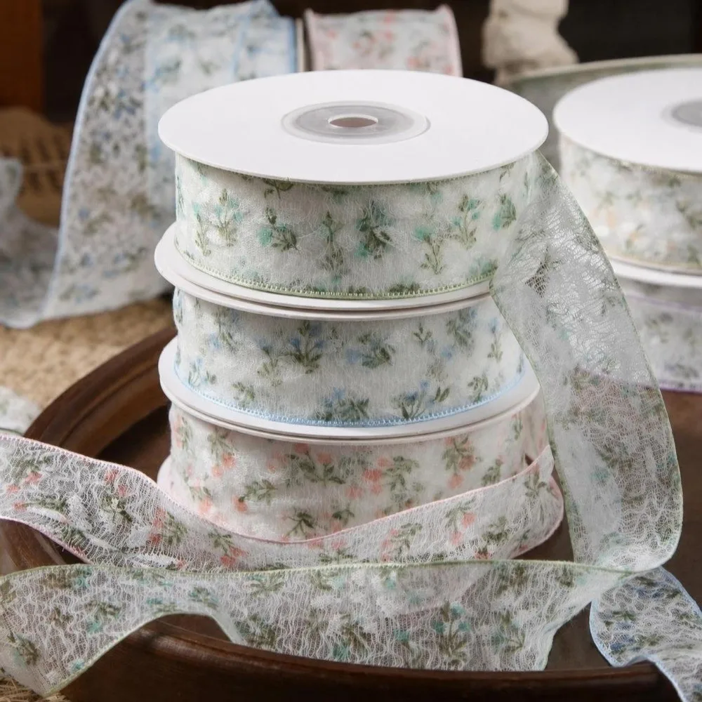 2.5cm/4cm Floral Fishnet Lace Trim 10 Yards Gift Wrapping Floral Lace Ribbon Flowers Bouquet Packaging Lace Ribbon Tape