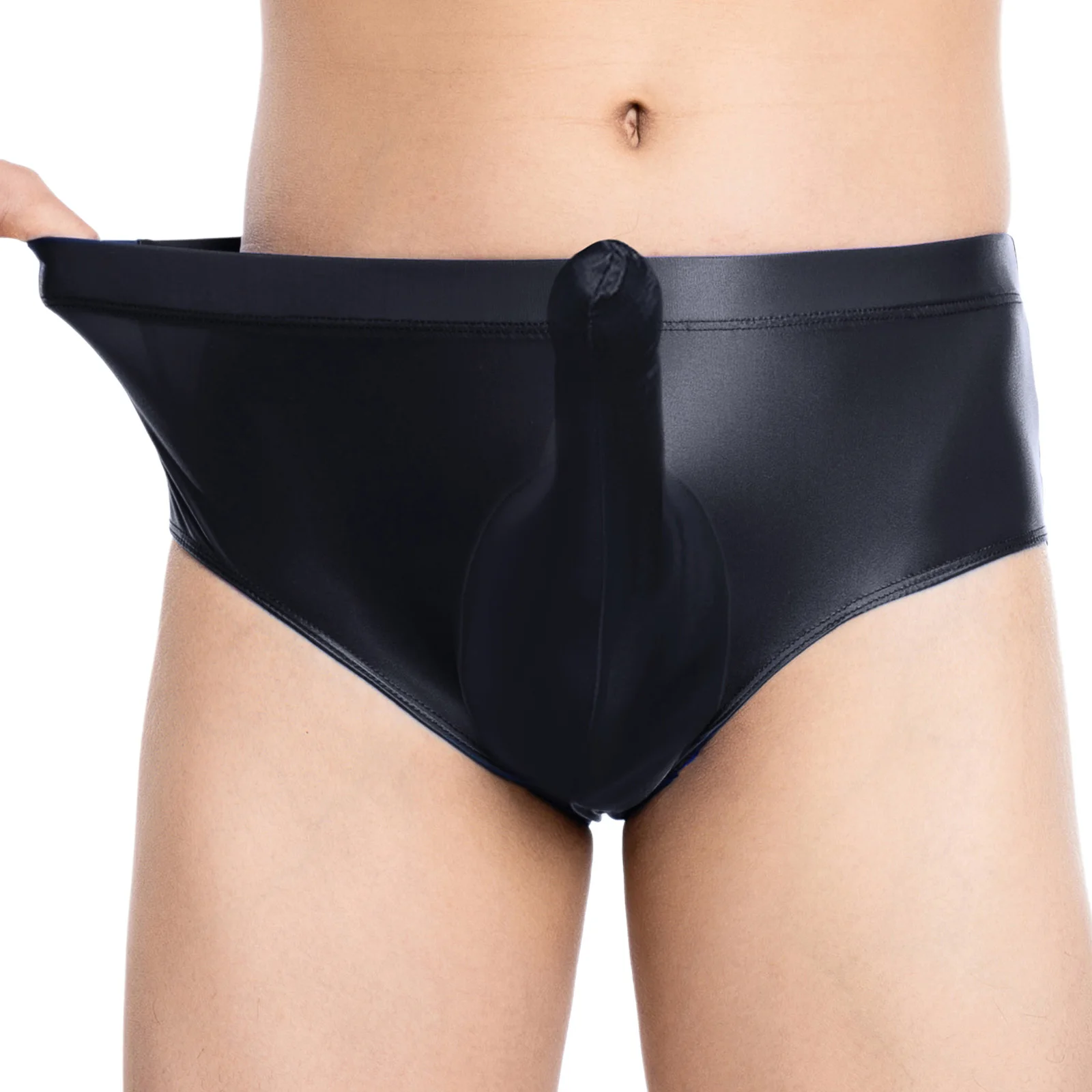 Adult Mens Glossy Low Rise Briefs Sheath Pouch Elastic Waistband Panties Thin Sheer Underwear for Special Occasions