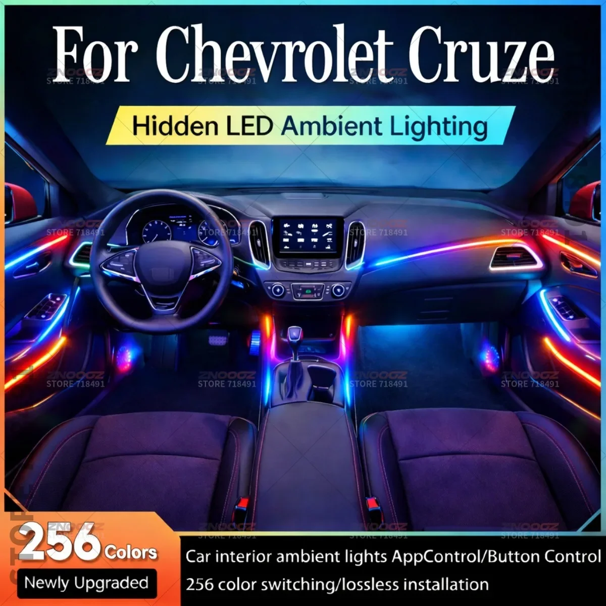 For Chevrolet Cruze 22in1 RGB Car Interior Acrylic Car Ambient Lights RGB Hidden Acrylic Strip Decoration Atmosphere Accessories