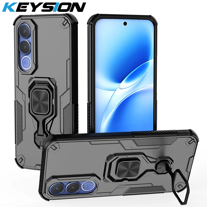 

KEYSION Shockproof Armor Case for VIVO V70 FE Soft Silicone+PC Upright Metal Live Ring Stand Phone Back Cover for VIVO V70 FE 5G