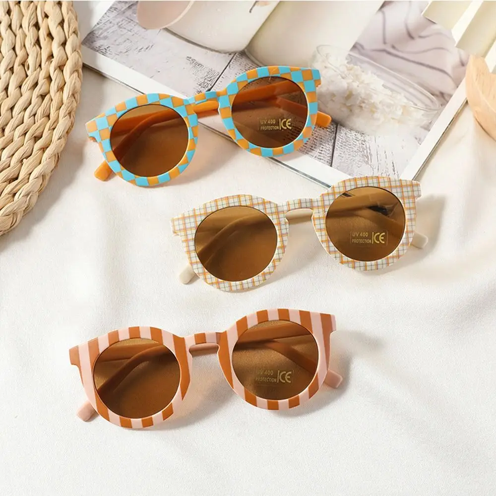 Round Frame Children Sunglasses Retro Checker Color 3-8Y Kids Sun Protection Glasses UV400 Sun Glasses for Boys Girls