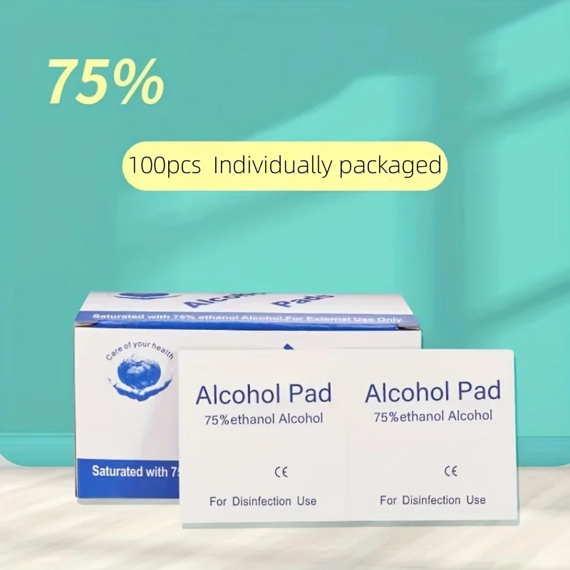 100 tabletas / 1 Caja de toallitas húmedas al 75% alcohólicas, envasadas por separado, para almohadillas de limpieza desechables, adecuadas para hombres y mujeres con joyas