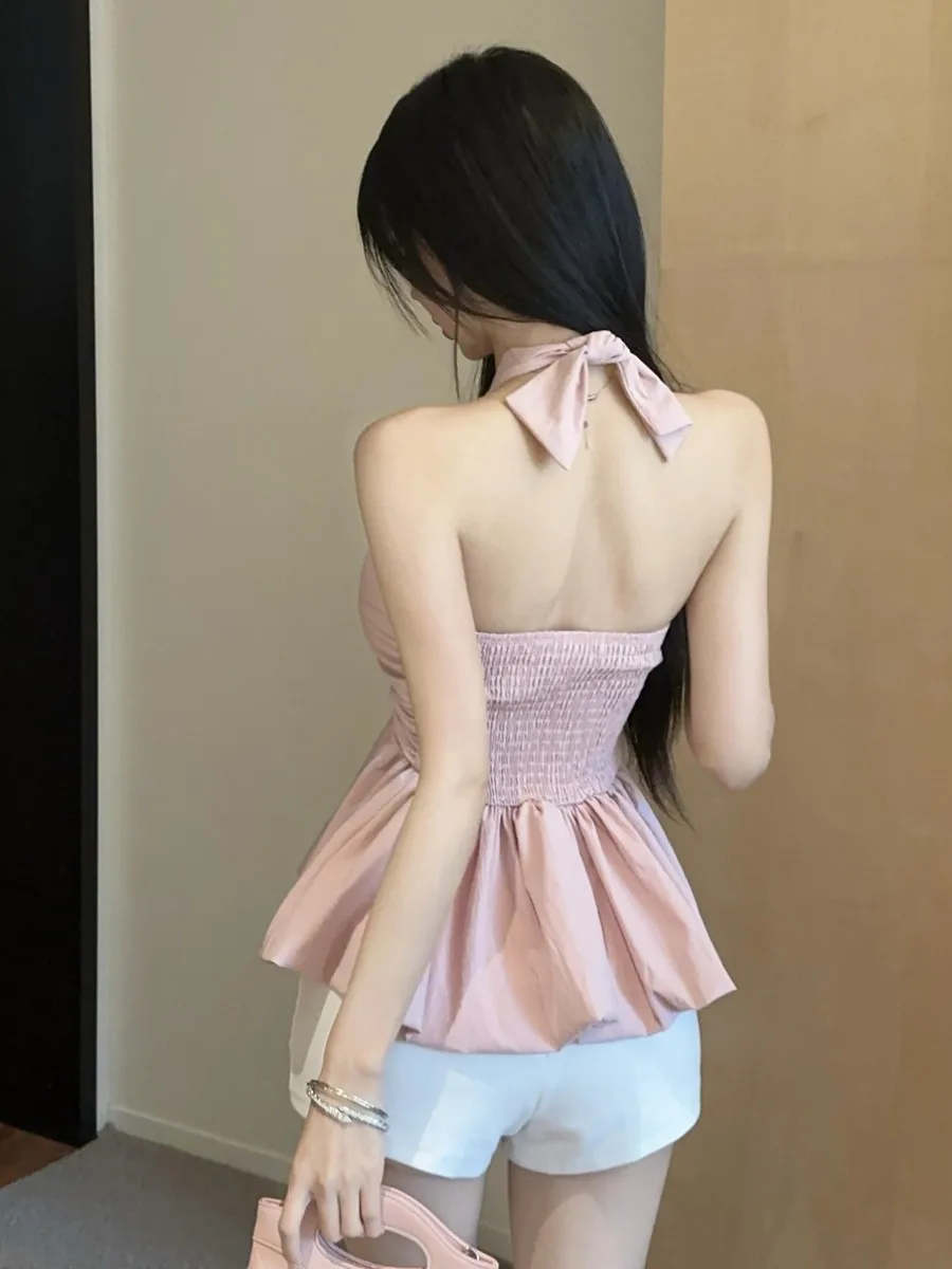 Sweet Pure Desire Knot Multi-Way Wear Ne Hangende riem Trendy Top Casual Veelzijdige orts Tweedelige set