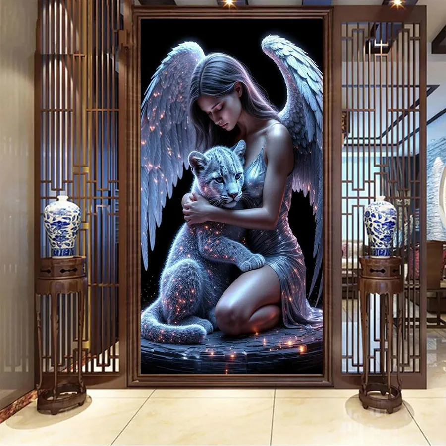 

Fullcang ангел девушка и леопард большой размер Diy наборы для алмазной живописи животные полная квадратная круглая дрель мозаика вышивка картина