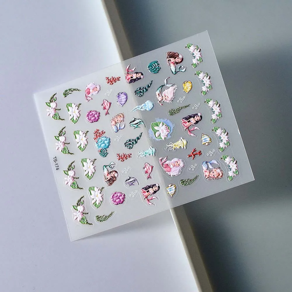 조가비 스타 오션 네일 스티커 돌고래 바다 해파리 젤리 오션 네일 데칼 네일 용품 양각 오션 네일 장식