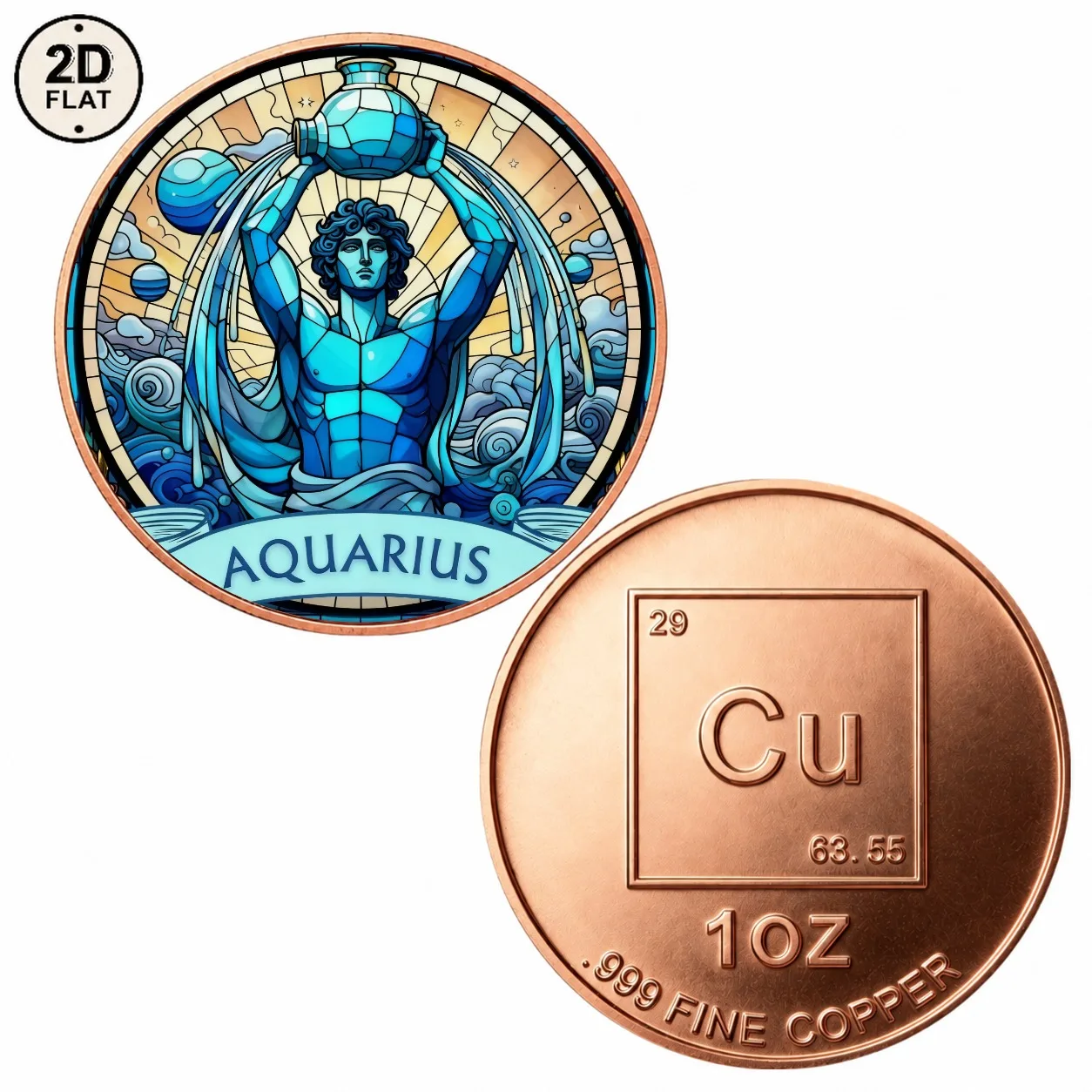 1pc 1oz .999 Fine Copper Aquarius Zodiac Challenge Coin Astrology Aquarius Water Bearer Collectible Medal Collectible Gifts