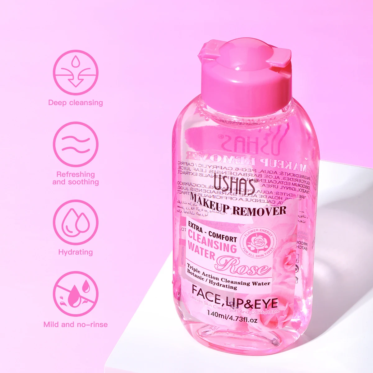 USHAS Makeup Remover Cleaning Water Moisturizing Gentle Soothing Sensitive Facial Makeup Remover Soft Makeup Remover