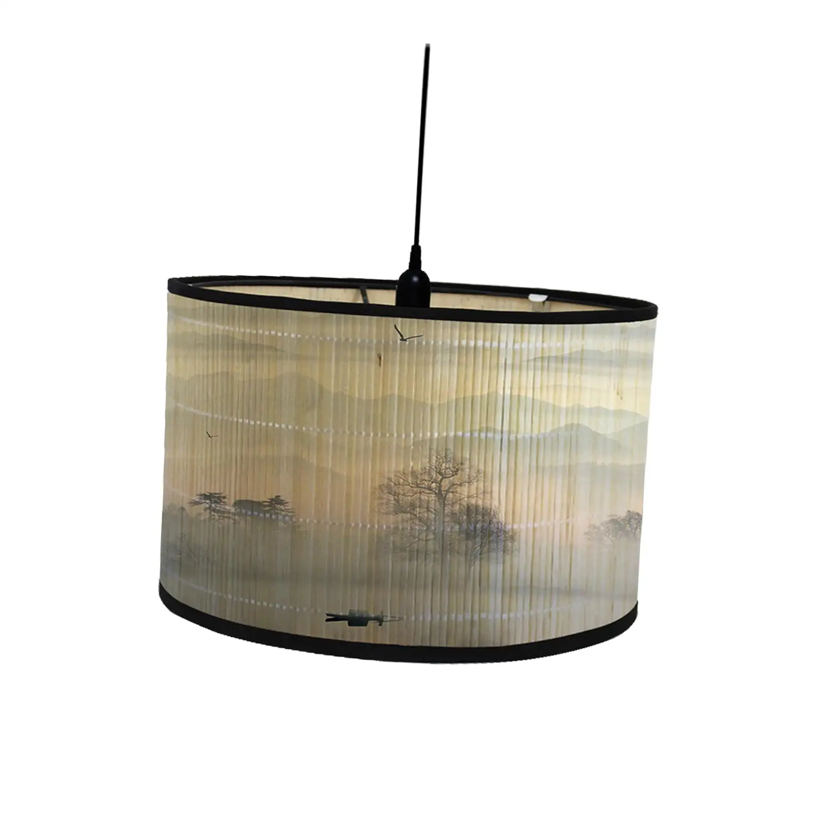 Drum Print Lamp Shade Replaceable Light Accessories Bamboo Lampshade Printed Drum Lampshade for Desk Floor Hanging Ceiling Lamp