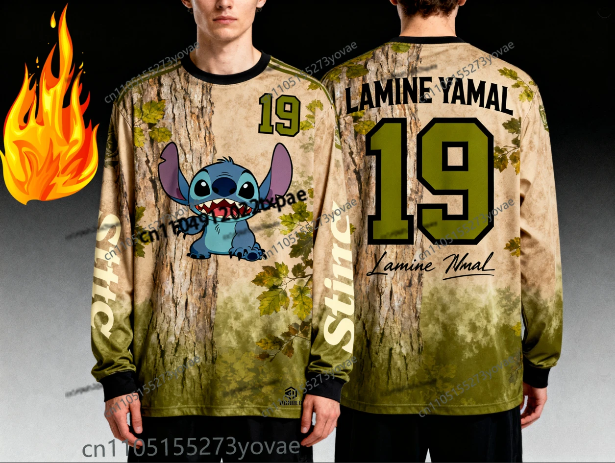 Camiseta de Manga Longa 3D com Estampa AI YAMAL & Stich: A Escolha Ideal para Looks Familiares no Verão