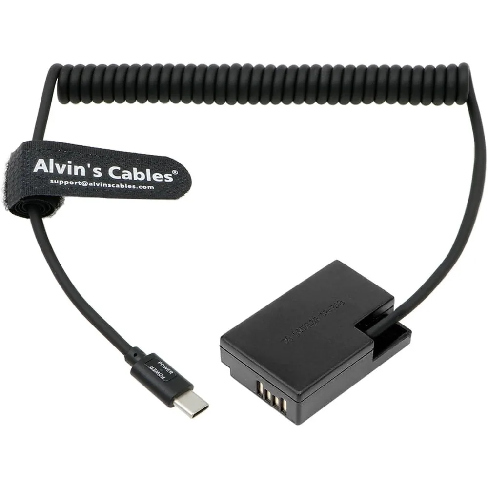 Alvin's Cables LP-E17 Dummy Battery to USB-C PD Power Cable Coiled Power Adapter for Canon EOS R8 R10 RP 200D 750D 760D Cameras
