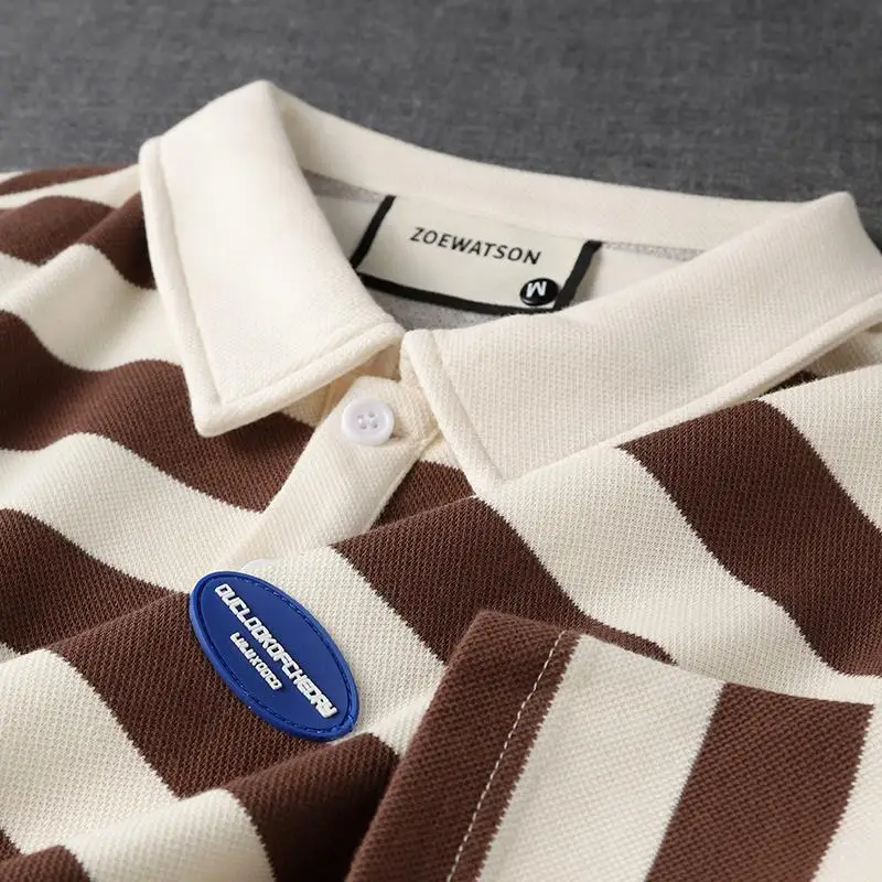 Camisas polo de manga curta listrada masculina, streetwear estilo preppy, roupas masculinas, tops casuais básicos, versáteis, moda verão, nova moda