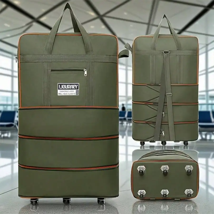 Multi-Layer Foldable Expandable Wheeled Travel Bag, Suitable For Travel And Overseas Study Luggage, Large Capacity Travel Bag For Travel And School