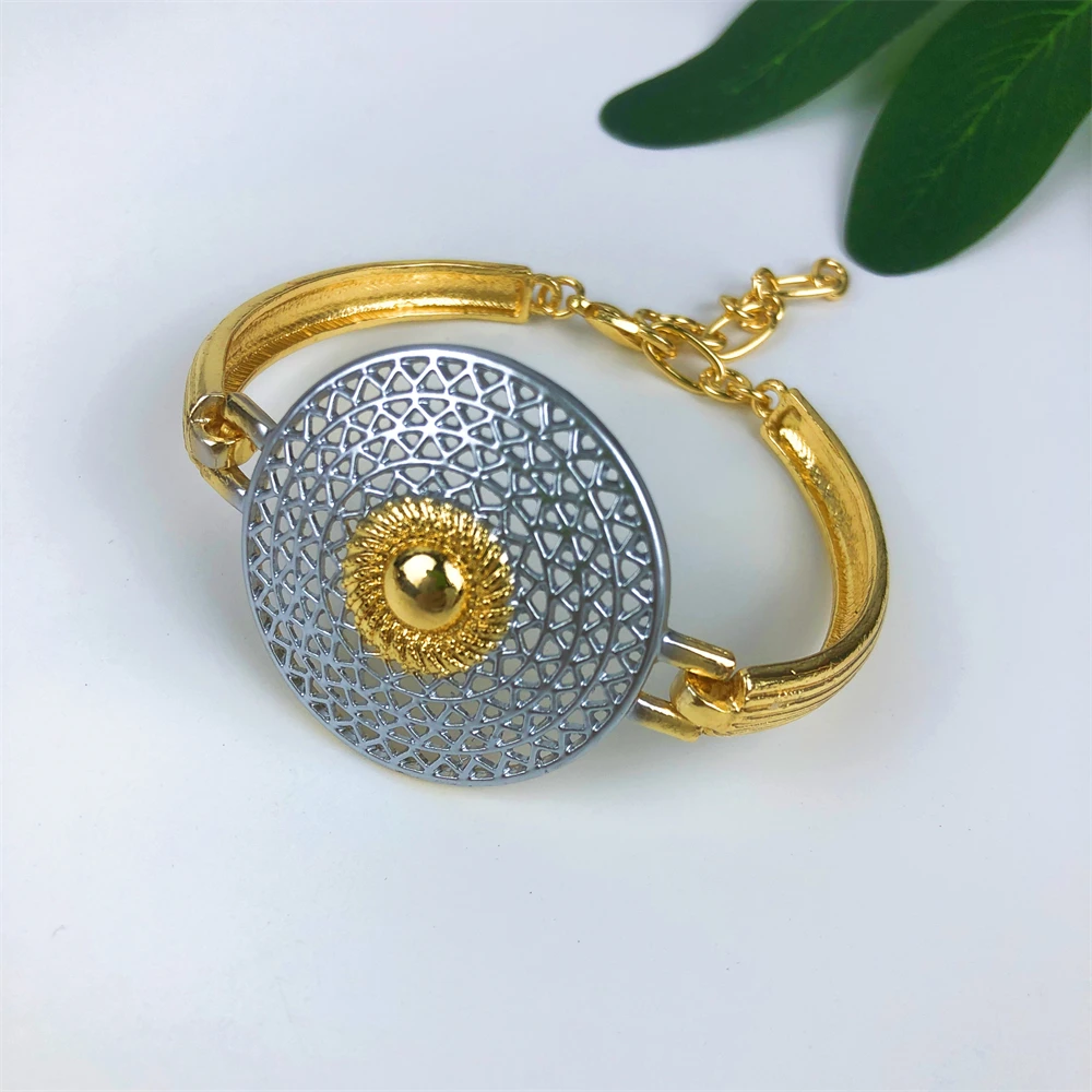 ESALE Brazil Gold Plated Jewelry Set For Women Classic Round Necklace Earrings Bracelet And Ring 4pcs Party Set Jewelry Trending