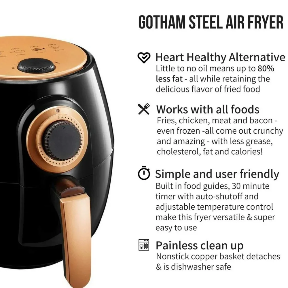 Air Fryer, 3.8 Liter with Rapid Air Technology for Oil Free Healthy Cooking, Adjustable Temperature Control with Auto Shutoff