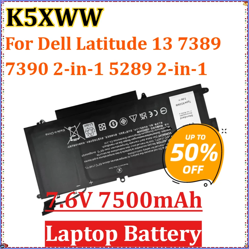 

For Dell Latitude 13 7389 7390 2-in-1 5289 2-in-1 Series 6CYH6 71TG4 7.6V 7500mAh 60Wh K5XWW Replacement Laptop Battery