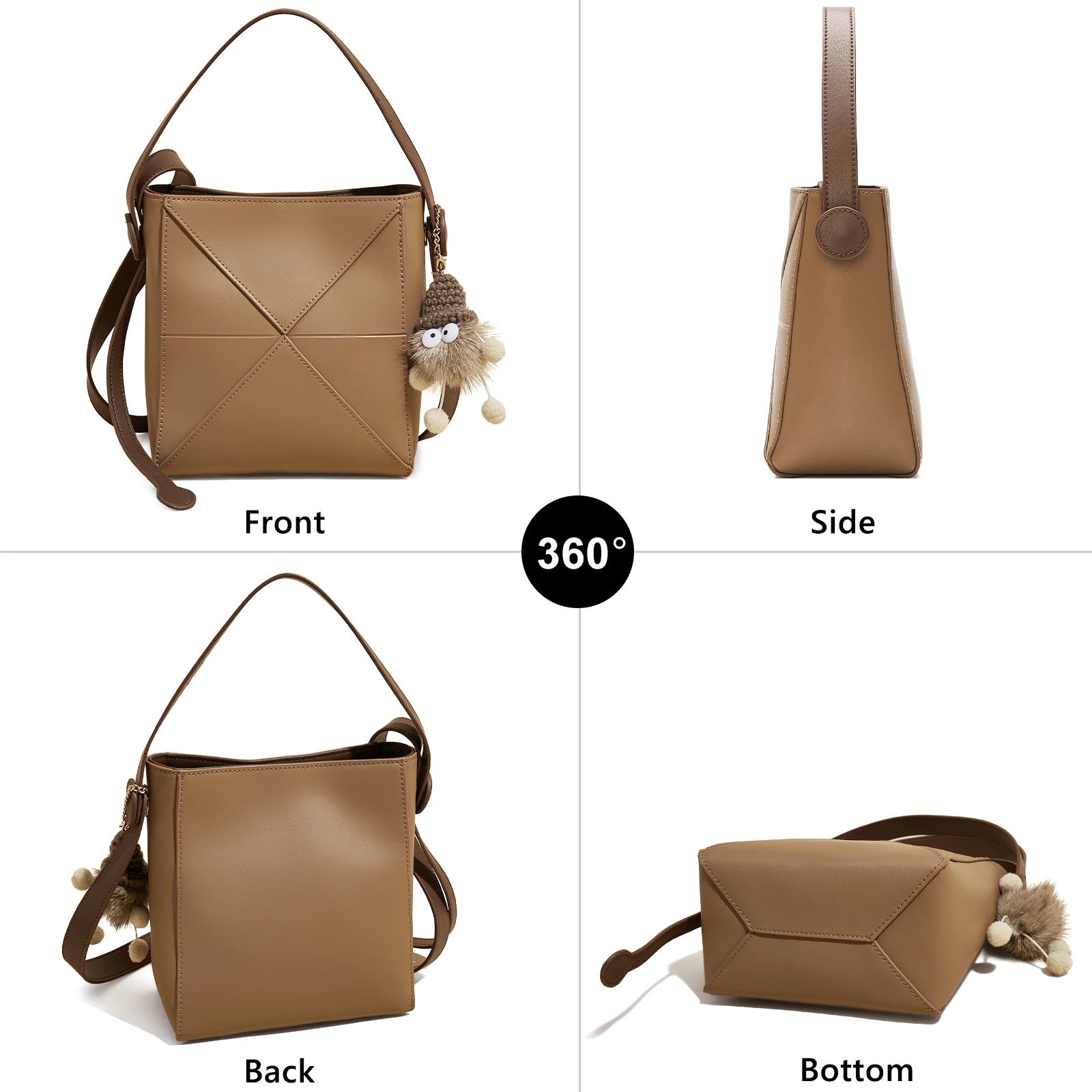 FOXER Chic Cowhide Leather Tote Bag Women's Shoulder Bag 2026 New Geometric Design Ladies Bucket Handbag
