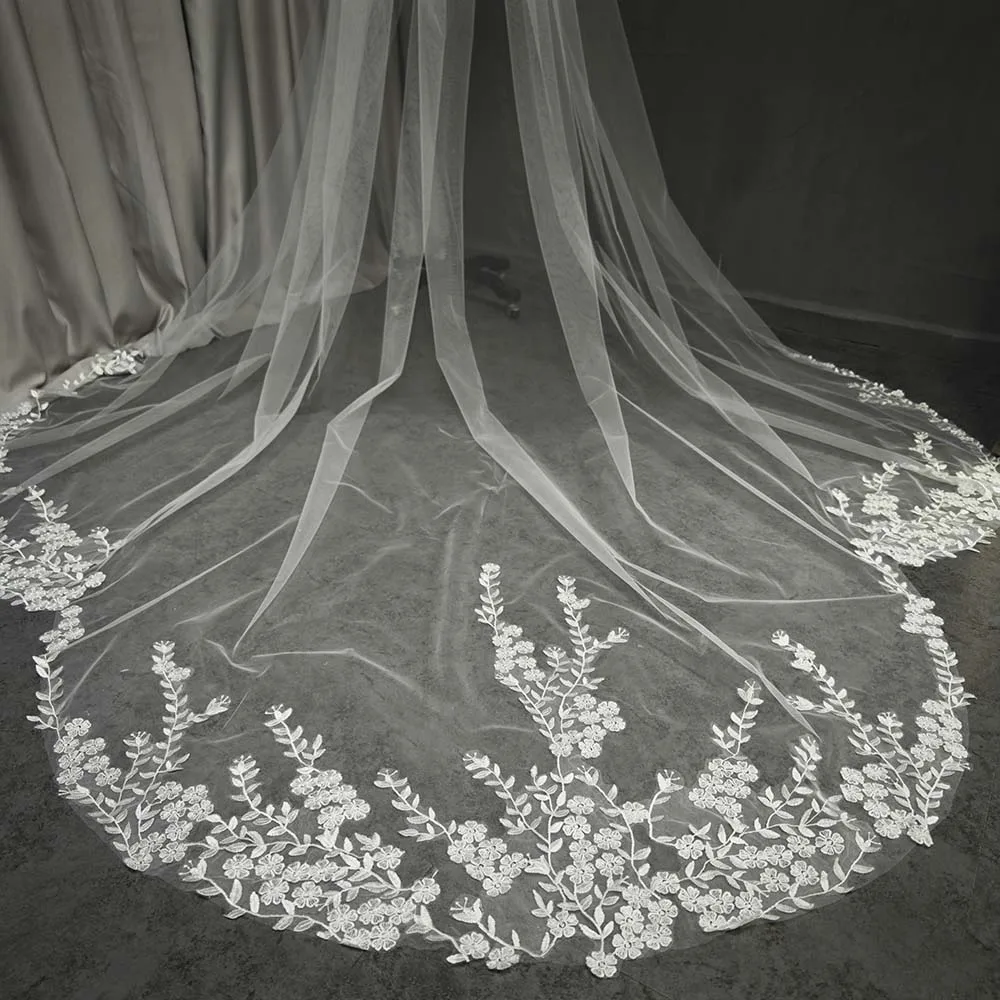 Customized Mermaid Tail Cathedral Wedding Veil, Beautiful Floral Lace Bridal Veil, 3m/3.5m/4m Long Single Tier Veil, Velo image 6