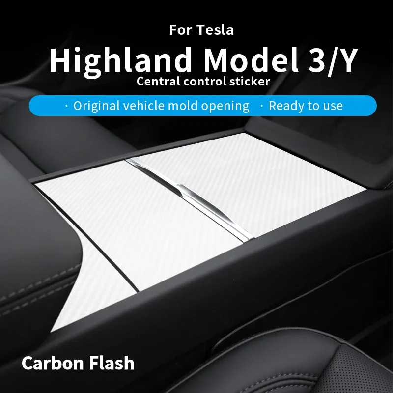 Carbon White ABS Center Console Panel & Dashboard Cover Sticker for Tesla 2025 Model 3/Y