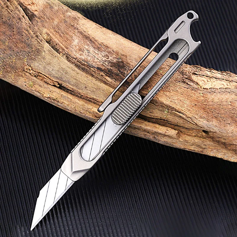 Portable Telescopic Multifunctional Knife Titanium Alloy Handle EDC Bottle Opener Paper Cutter Replaceable Blade