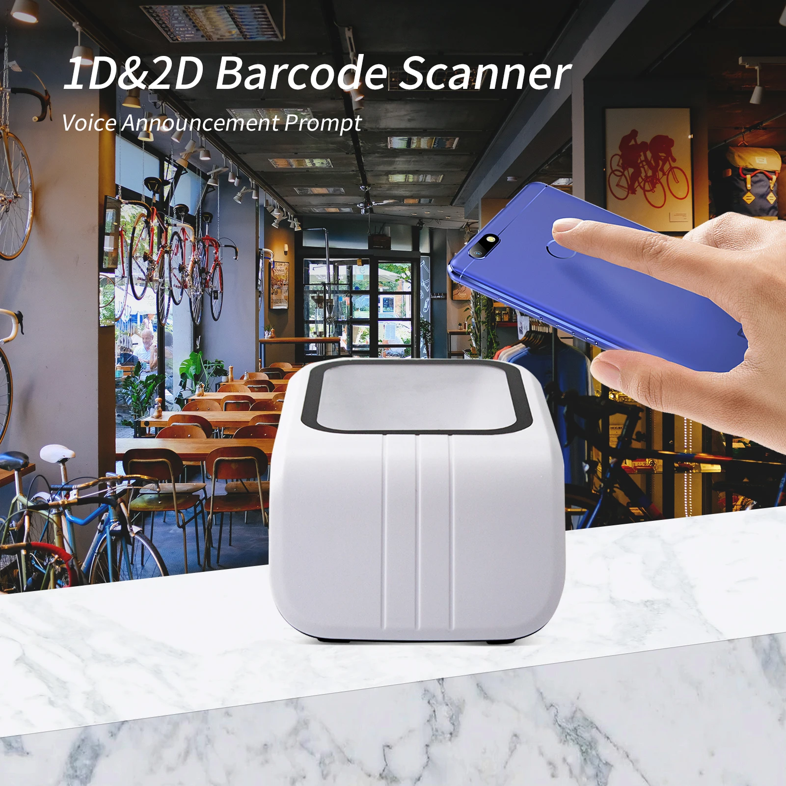 1D 2D QR Barcode Scanner Platform USB Multi-Function Scan Hands-Free Scanning QR Code for Supermarkets Library Retail Store