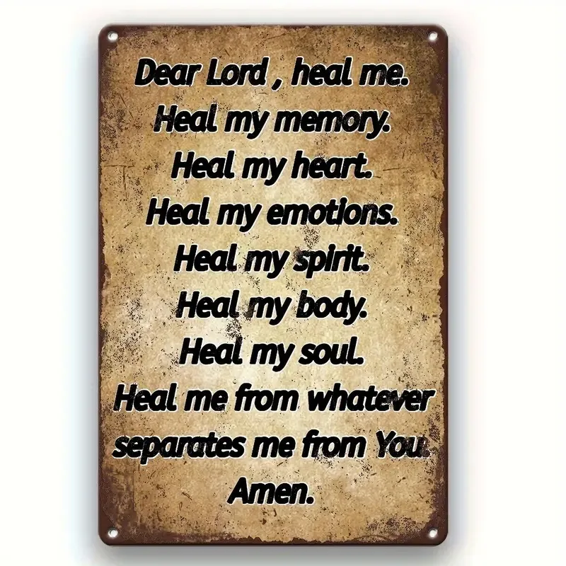 2D Flat 12X8 Inch Rust-Proof Metal Wall Art Aluminum Sign with Inspirational Prayer Quote - Vintage Iron Home Decor for Living