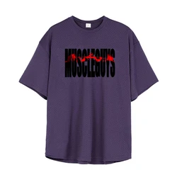 Summer Mens Oversized Quickly-dry Mesh Gym Clothing Bodybuilding Fitness Loose Sportswear Hip Hop O-neck Printed Tshirt
