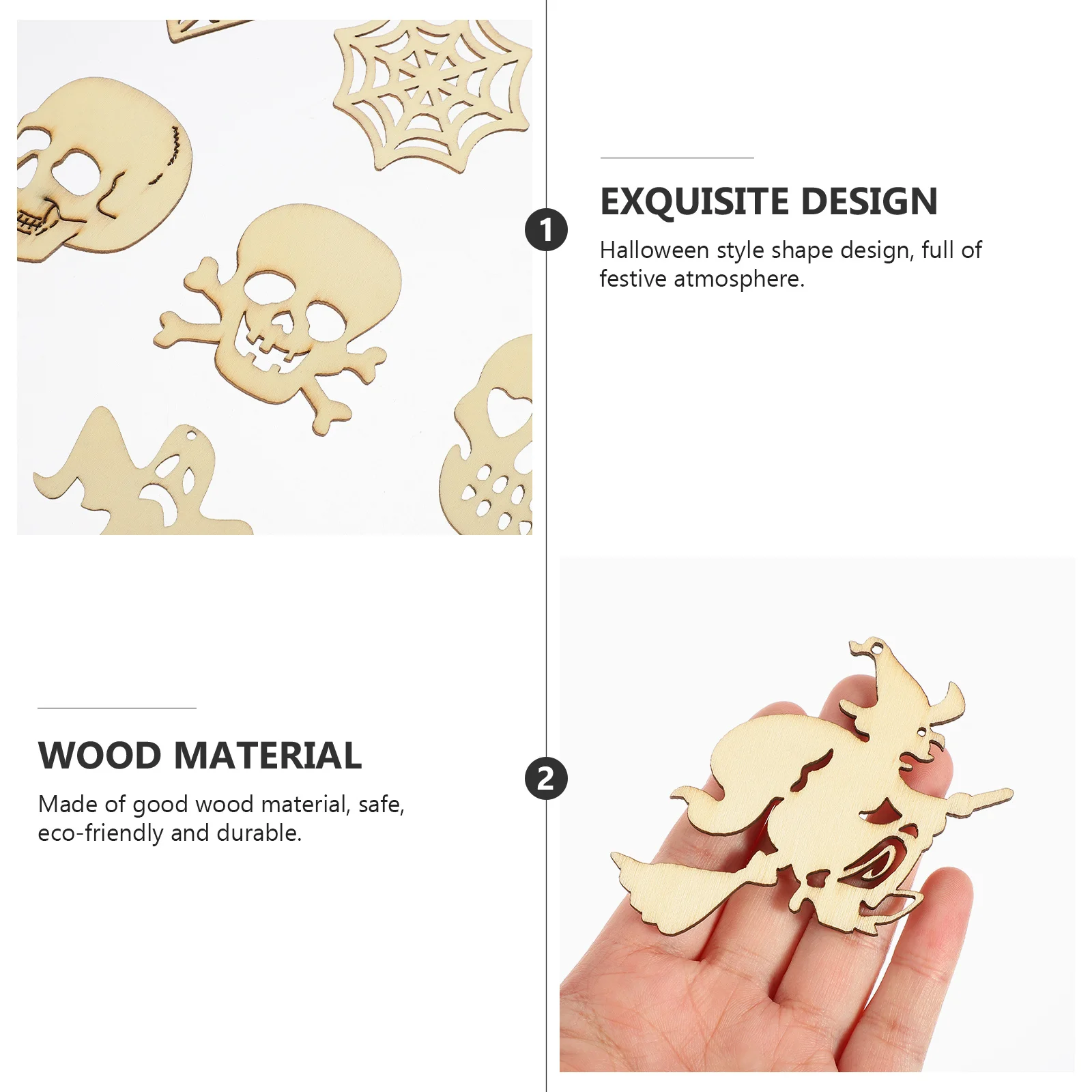 

50 Pcs Wooden Products Pendants Embellishments Decorative Tag LED Cute Ornament Halloween Indoor Decorations Hanging