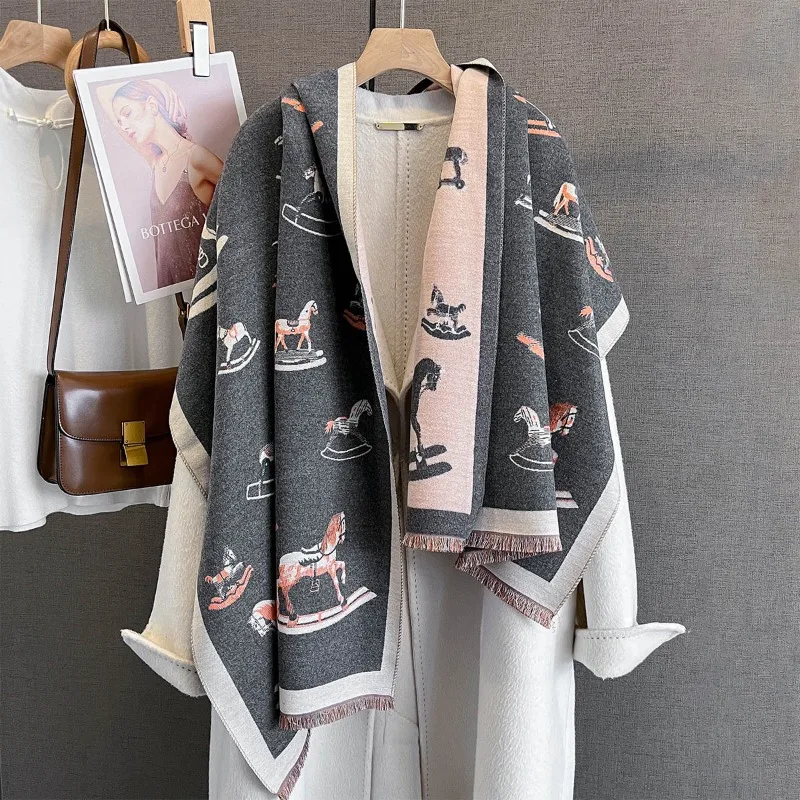 

Новый шарф из искусственного кашемира, осенне-зимний модный антикварный шарф с троянским лошадью, темпераментный шарф с дорожной шалью