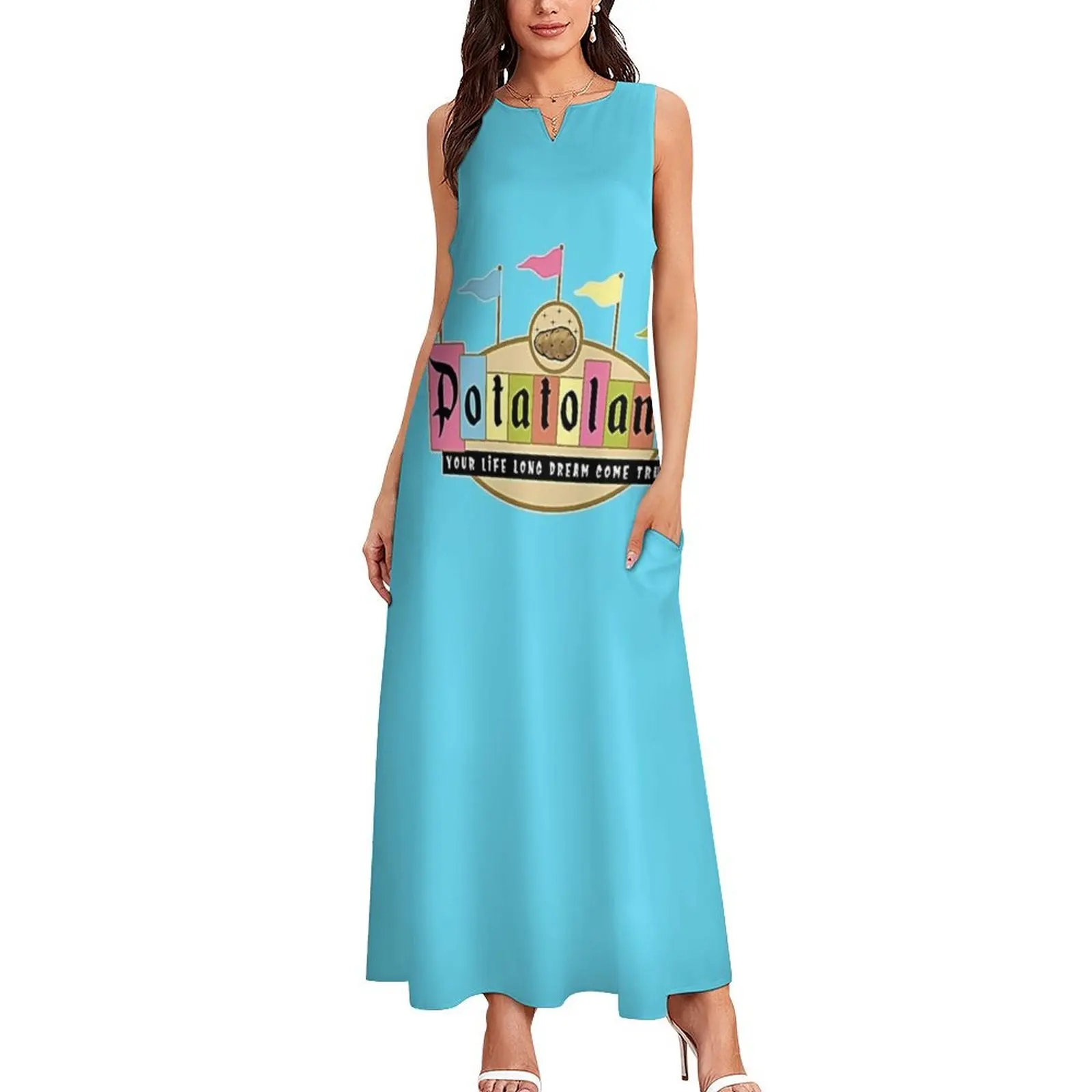 Potatoland-Camiseta con signo Retro, camiseta esencial, vestido largo, ropa, vestidos femeninos para vestido de fiesta para mujer 2025