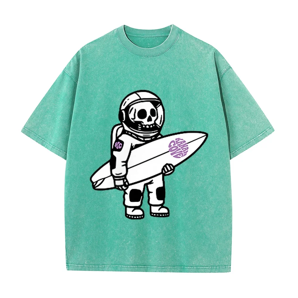 Skeleton Astronaut Graphic Tee For Men Cool Surf Skate T-Shirt Camisa Masculina Men's Clothing Cartoon Funny Gift Cotton Tops