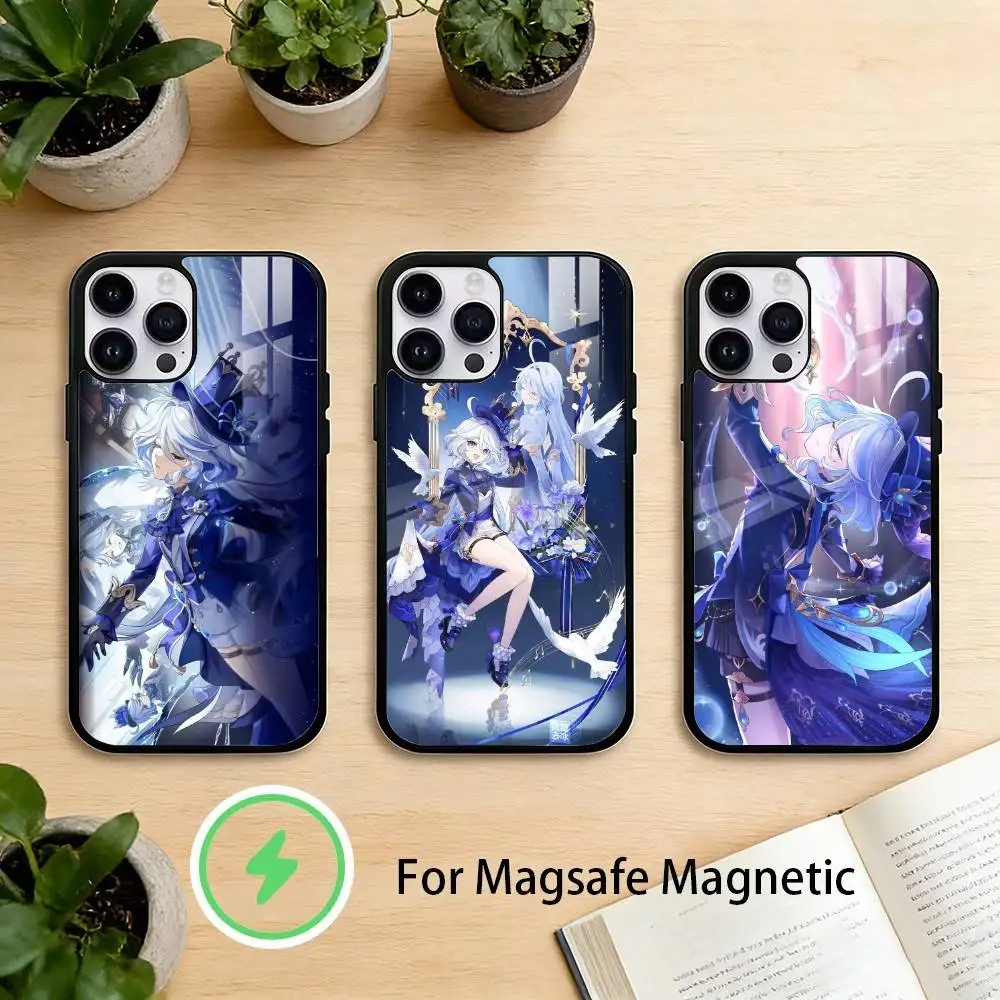 

G-Genshin Impact F-Furina Phone Case For iPhone 17/16/15/14/13/12/Plus/Pro/Max for Magnetic Wireless Charging